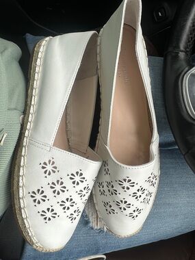kate spade White Laser-Cut Floral Espadrille Flats